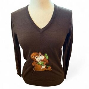 Vintage Ades Of California Brown Squirrel Embroidered Knit Sweatshirts Women's S
